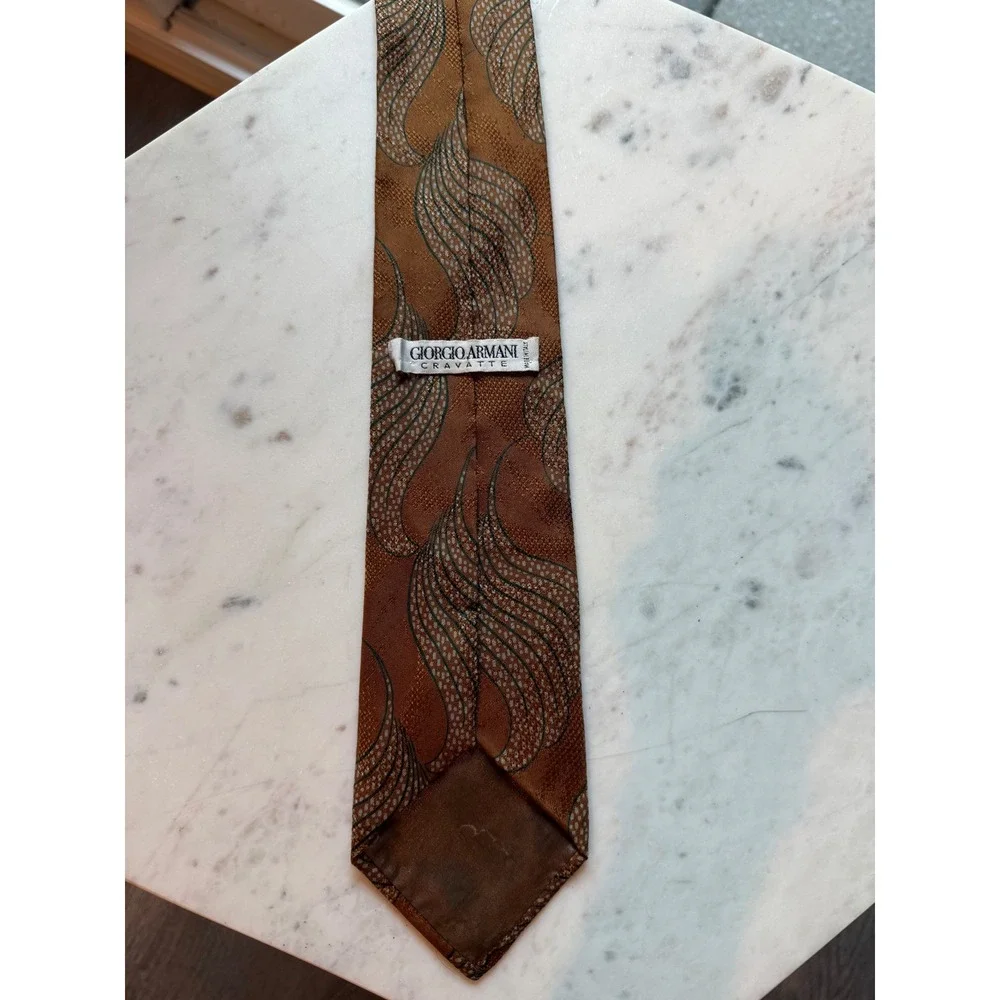 Vintage Giorgio Armani Cravatte Silk Tie Brown Bronze Abstract Made in Italy